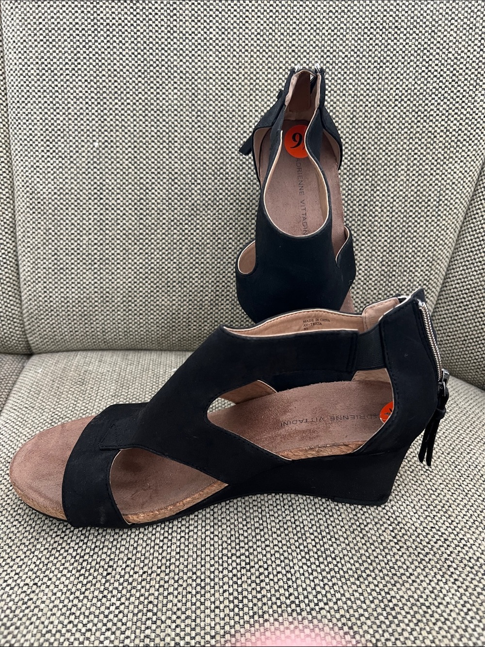 Adrienne Vittadini Black Suede Wedge Sandals - Women
